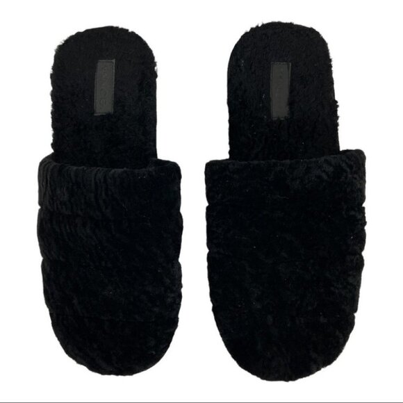 NEW Vince Loni Slippers Black Size 11 Lamb Fur Shearling Round Toe Minimalist‎ - Picture 7 of 13